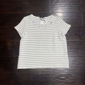 Taifun By Gerry Weber Striped White and Gray Embellished Top Size 10 Gemstone